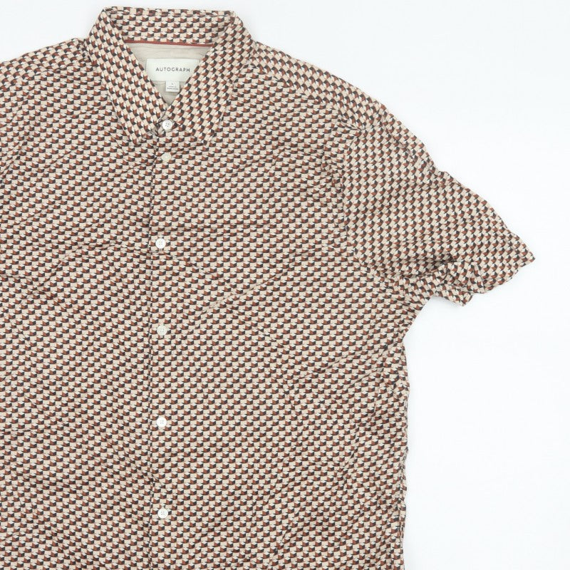 Autograph Men’s Multicoloured L Geometric Short Sleeve Button-Up Shirt