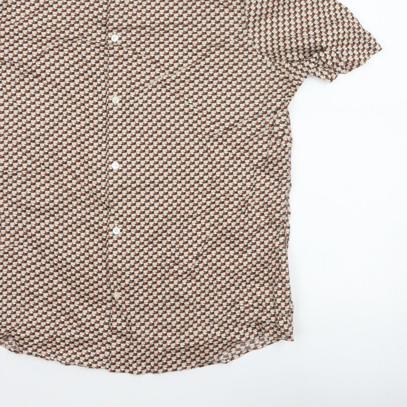 Autograph Men’s Multicoloured L Geometric Short Sleeve Button-Up Shirt