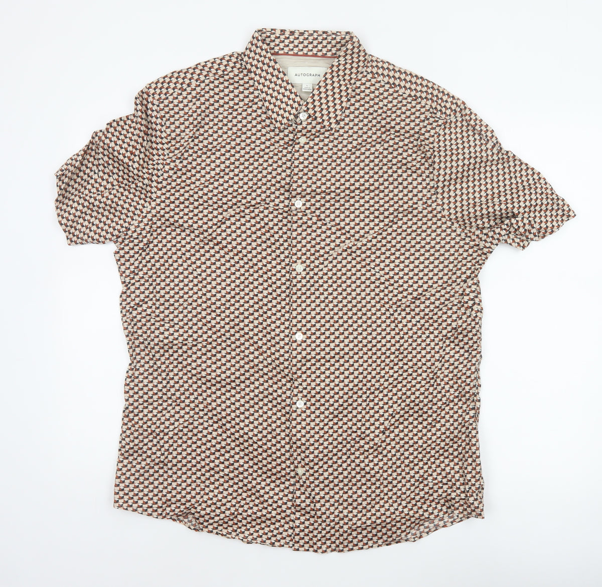 Autograph Men’s Multicoloured L Geometric Short Sleeve Button-Up Shirt