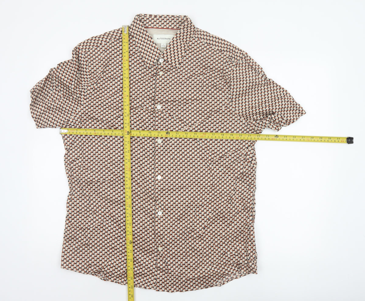 Autograph Men’s Multicoloured L Geometric Short Sleeve Button-Up Shirt