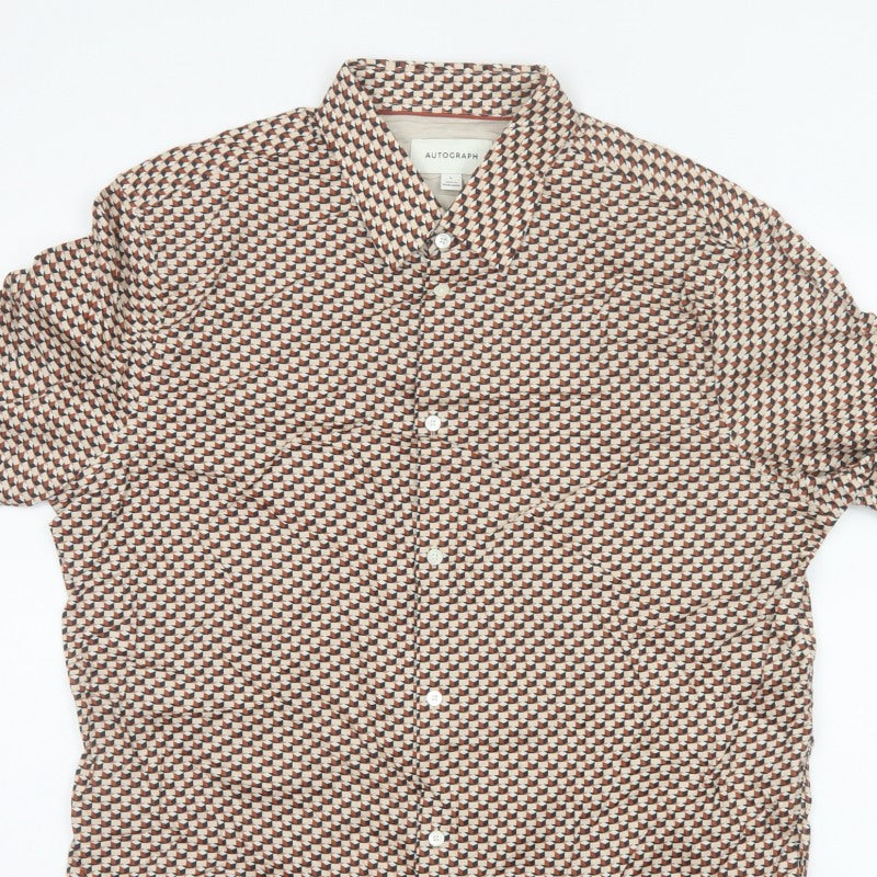 Autograph Men’s Multicoloured L Geometric Short Sleeve Button-Up Shirt
