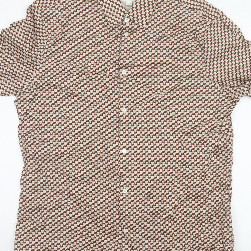 Autograph Men’s Multicoloured L Geometric Short Sleeve Button-Up Shirt