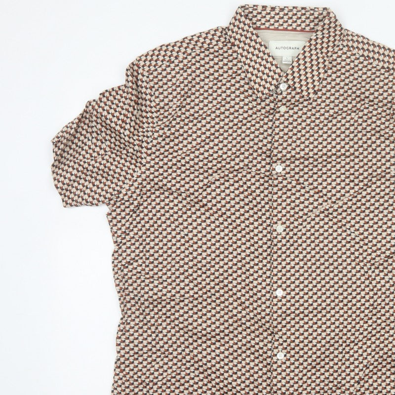 Autograph Men’s Multicoloured L Geometric Short Sleeve Button-Up Shirt
