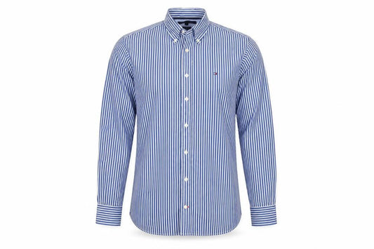 Tommy Hilfiger Men’s Blue White Stripe Button-Down Cotton Shirt L