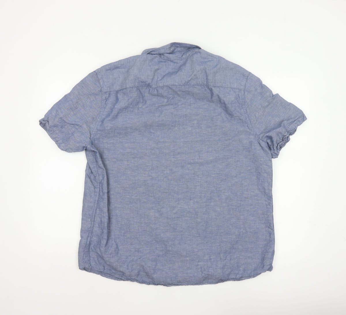Marks and Spencer Men Blue XL Linen Blend Short Sleeve Button-Up Shirt