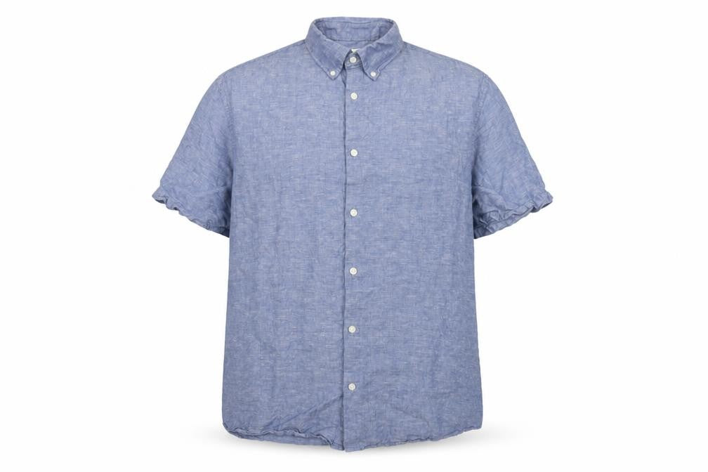 Marks and Spencer Men Blue XL Linen Blend Short Sleeve Button-Up Shirt