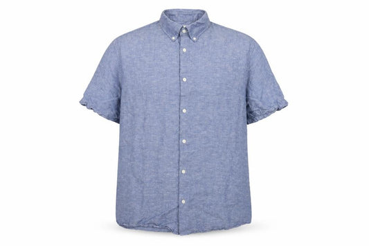 Marks and Spencer Men Blue XL Linen Blend Short Sleeve Button-Up Shirt
