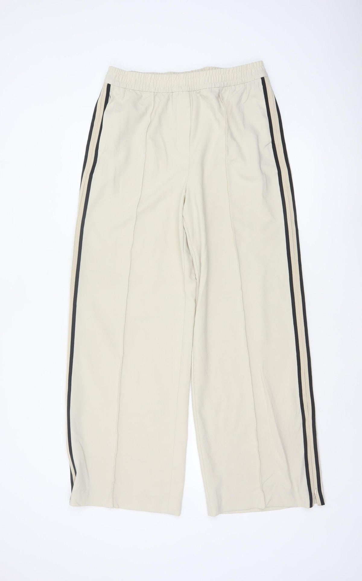 Marks and Spencer Women Beige UK 12 Regular Side Stripe Trousers