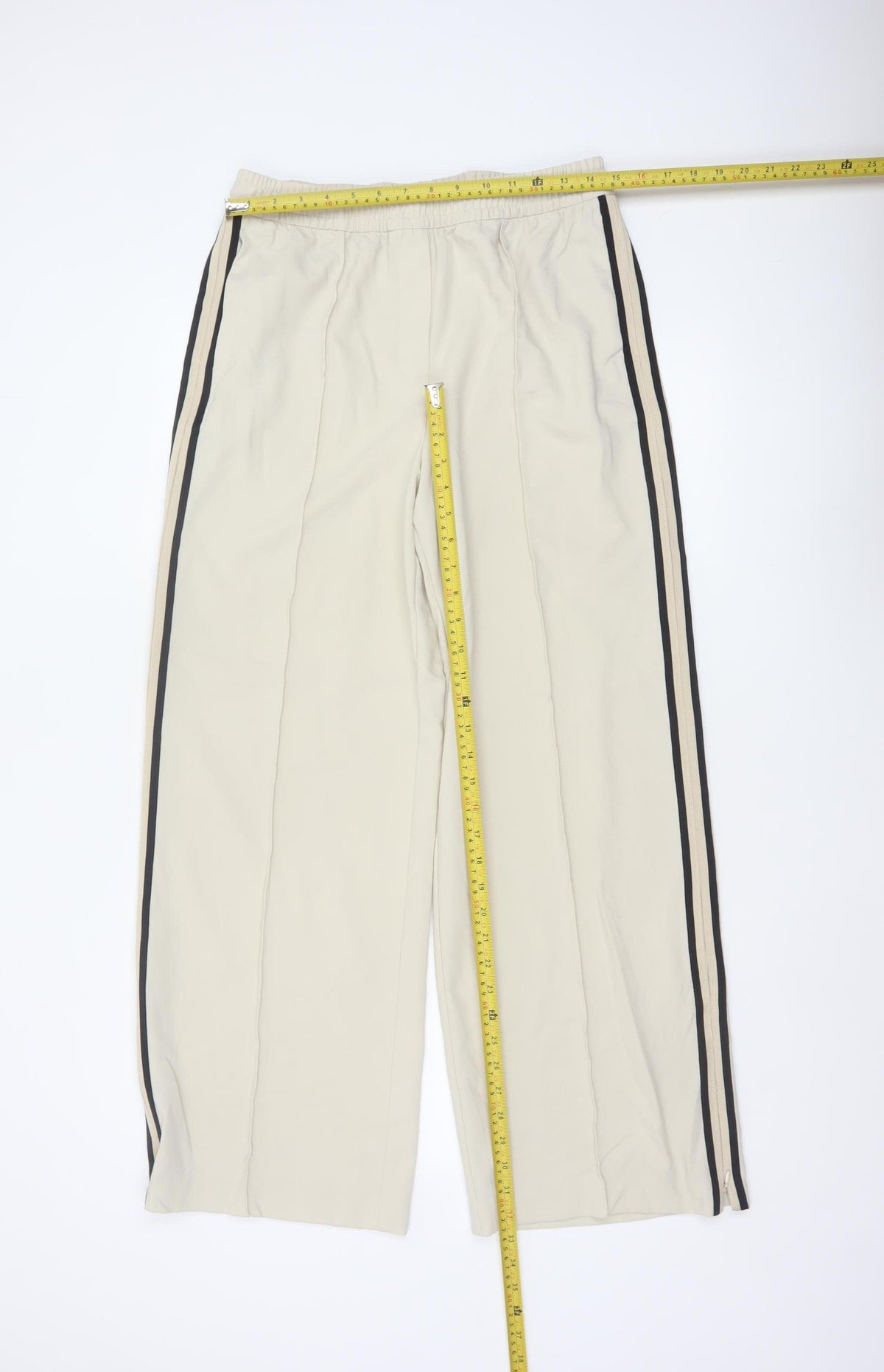 Marks and Spencer Women Beige UK 12 Regular Side Stripe Trousers