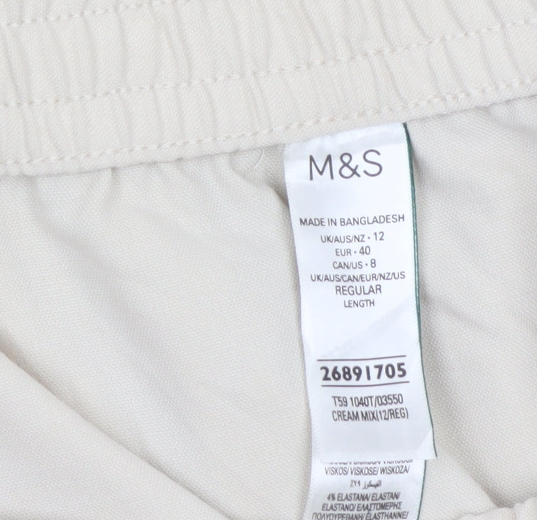 Marks and Spencer Women Beige UK 12 Regular Side Stripe Trousers