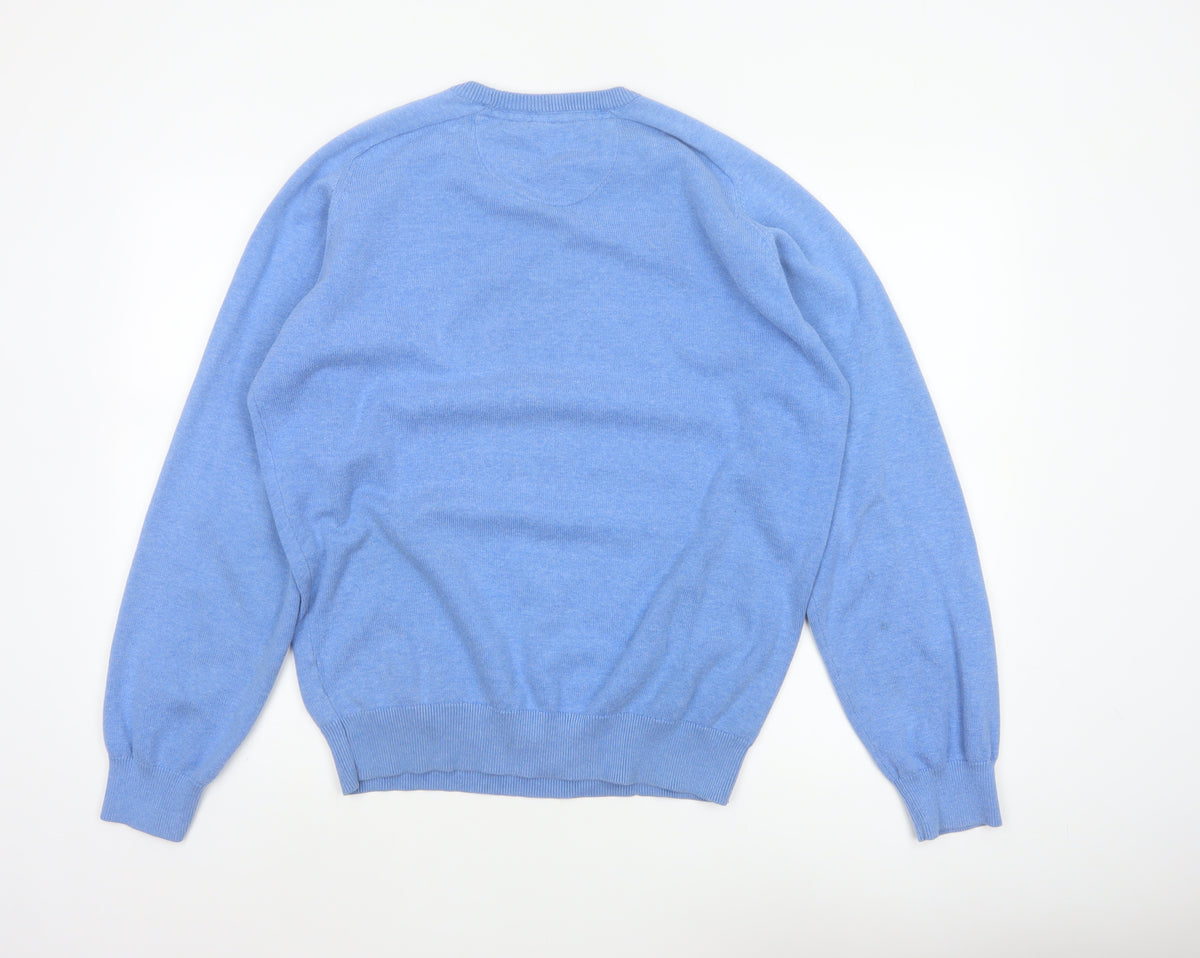 Farah Mens Blue Cotton Crew Neck Logo Pullover Jumper L