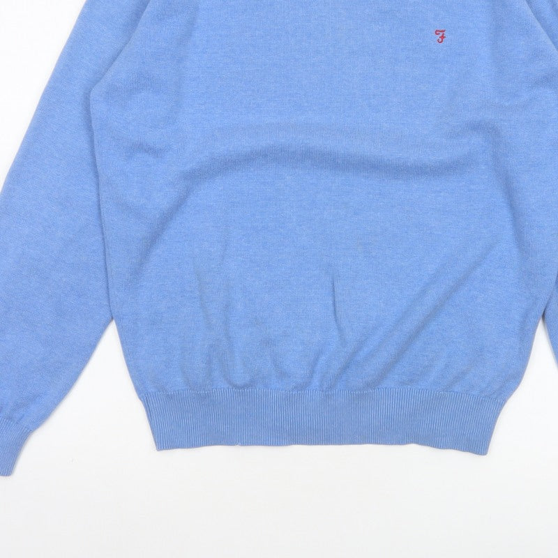 Farah Mens Blue Cotton Crew Neck Logo Pullover Jumper L