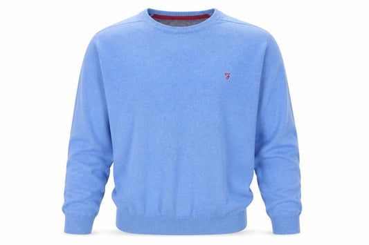 Farah Mens Blue Cotton Crew Neck Logo Pullover Jumper L