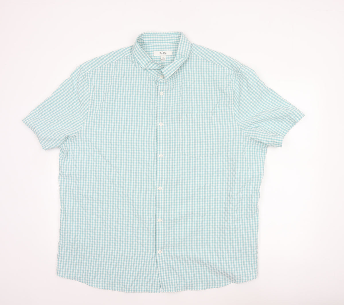 Marks and Spencer Men Blue Check 3XL Short Sleeve Button-Up Shirt