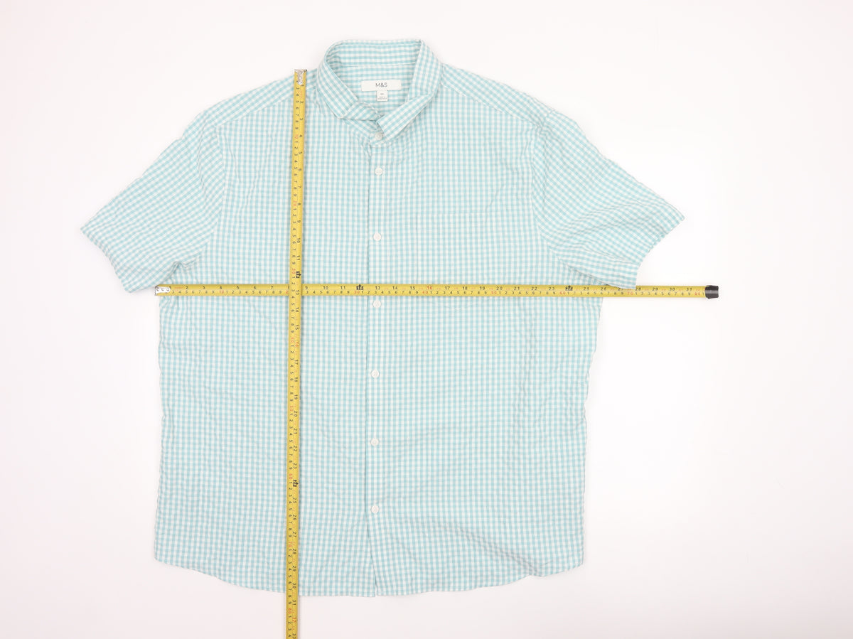 Marks and Spencer Men Blue Check 3XL Short Sleeve Button-Up Shirt