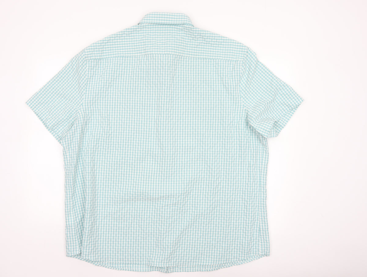 Marks and Spencer Men Blue Check 3XL Short Sleeve Button-Up Shirt