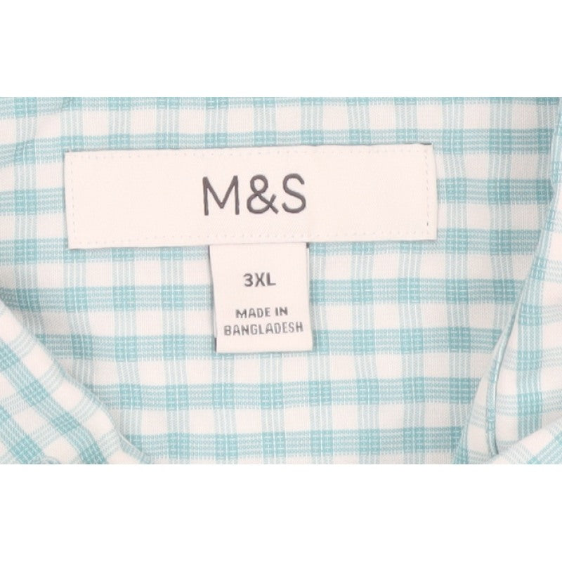 Marks and Spencer Men Blue Check 3XL Short Sleeve Button-Up Shirt