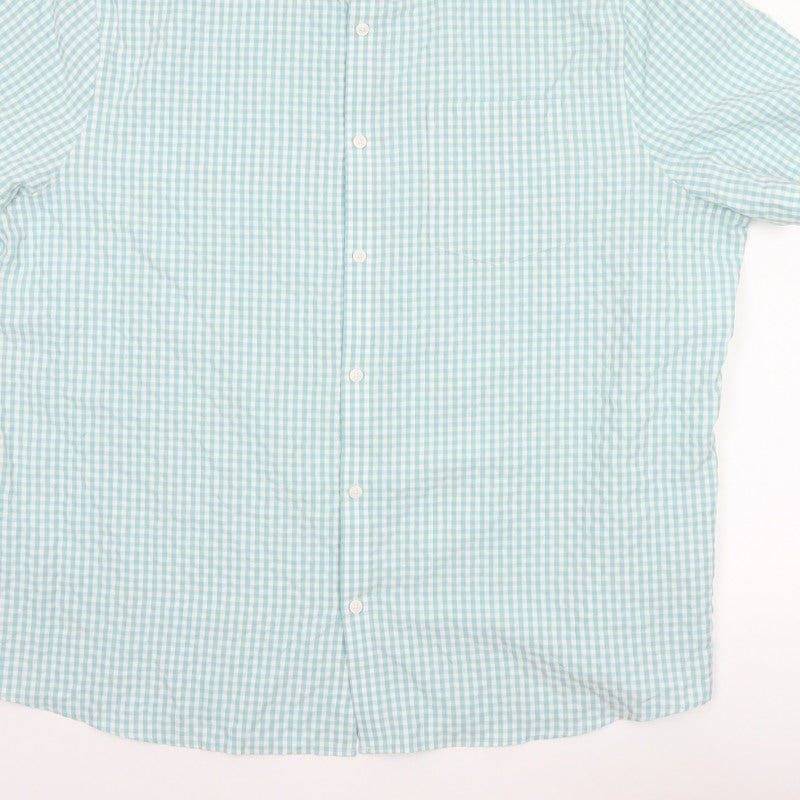 Marks and Spencer Men Blue Check 3XL Short Sleeve Button-Up Shirt
