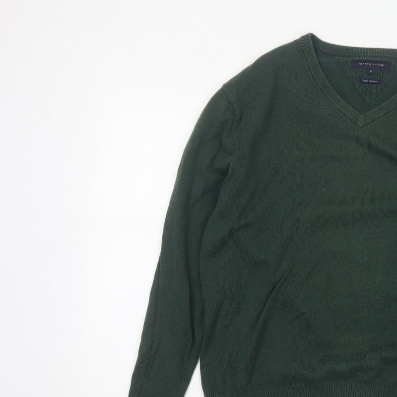 Tommy Hilfiger Men’s Green XL Cotton Cashmere V-Neck Pullover Jumper