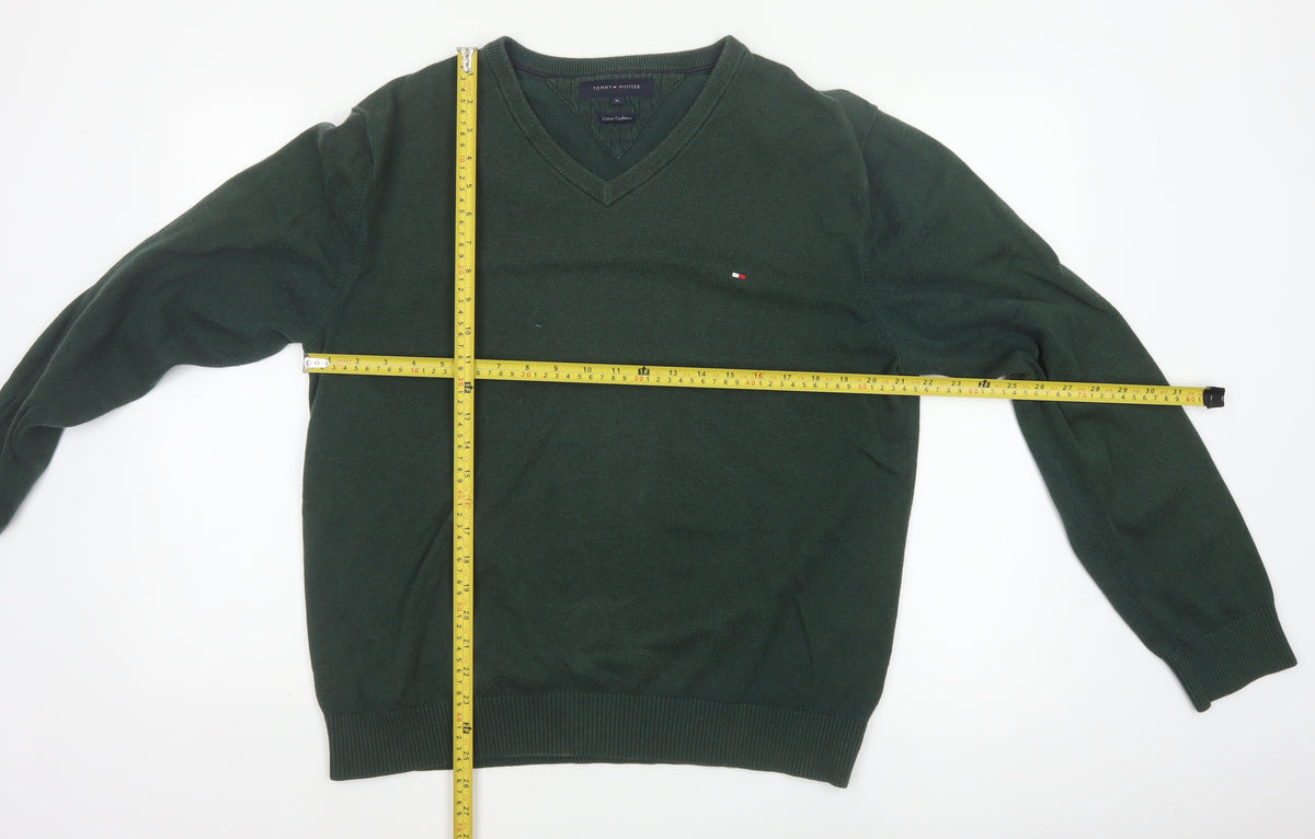 Tommy Hilfiger Men’s Green XL Cotton Cashmere V-Neck Pullover Jumper