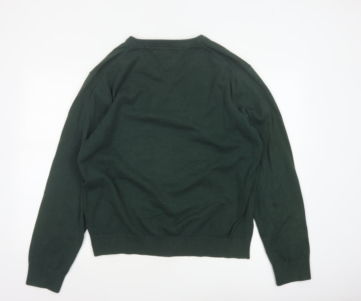 Tommy Hilfiger Men’s Green XL Cotton Cashmere V-Neck Pullover Jumper