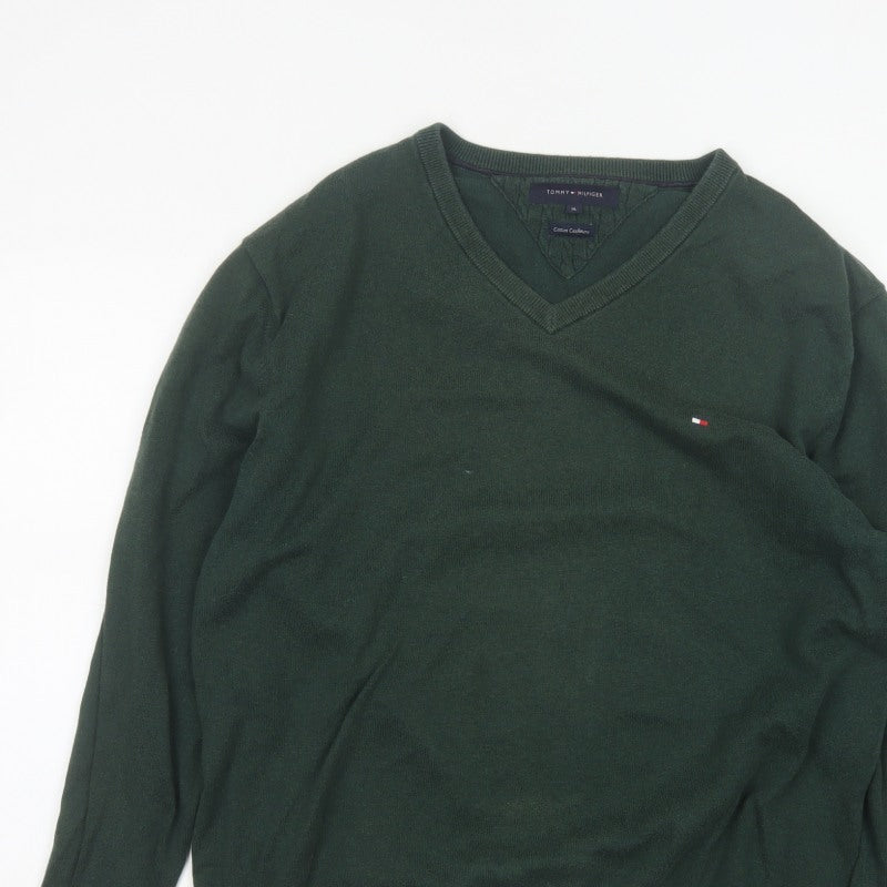 Tommy Hilfiger Men’s Green XL Cotton Cashmere V-Neck Pullover Jumper