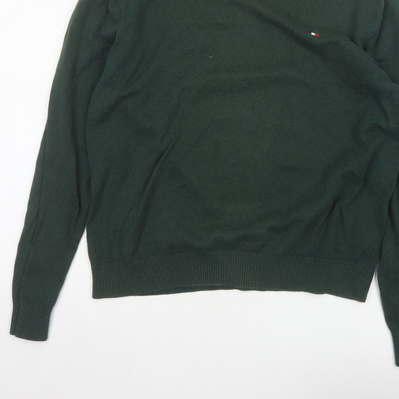 Tommy Hilfiger Men’s Green XL Cotton Cashmere V-Neck Pullover Jumper