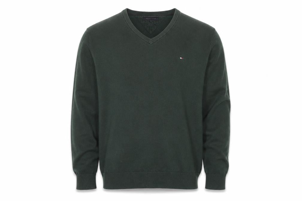 Tommy Hilfiger Men’s Green XL Cotton Cashmere V-Neck Pullover Jumper