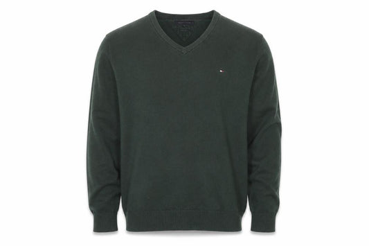 Tommy Hilfiger Men’s Green XL Cotton Cashmere V-Neck Pullover Jumper