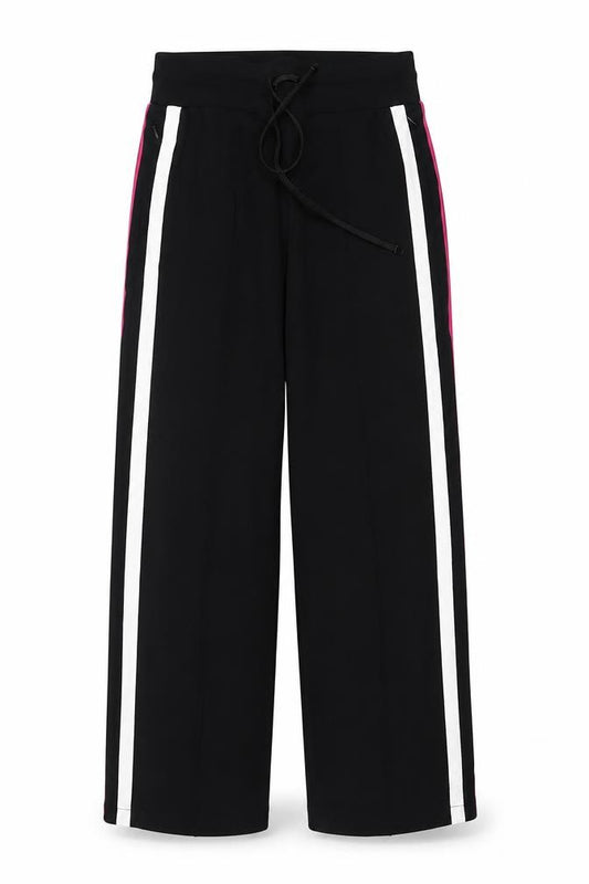 M&S Womens Black UK 12 Wide Leg Drawstring Stripe Trousers