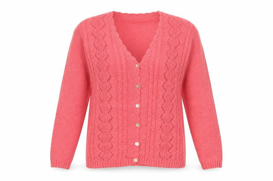 Jumper Women Pink S Cotton Blend Cable Knit Button Cardigan Vintage 1999