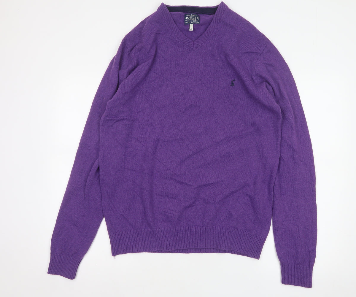 Joules Men’s Purple Large Wool Blend V-Neck Pullover Jumper