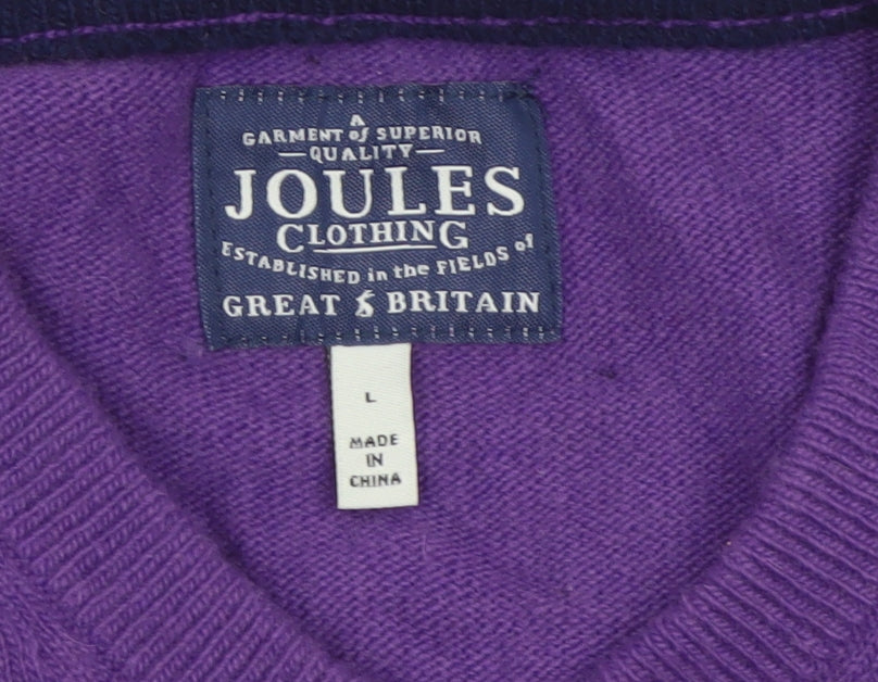 Joules Men’s Purple Large Wool Blend V-Neck Pullover Jumper