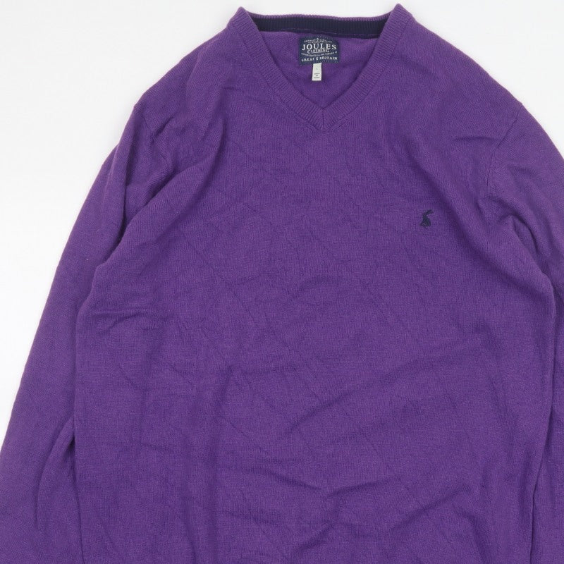 Joules Men’s Purple Large Wool Blend V-Neck Pullover Jumper