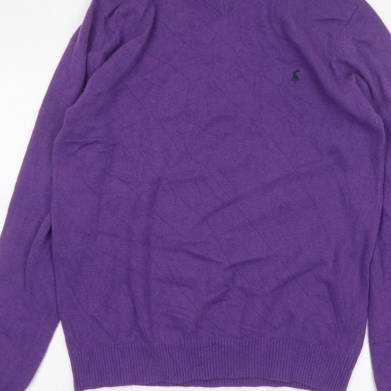 Joules Men’s Purple Large Wool Blend V-Neck Pullover Jumper