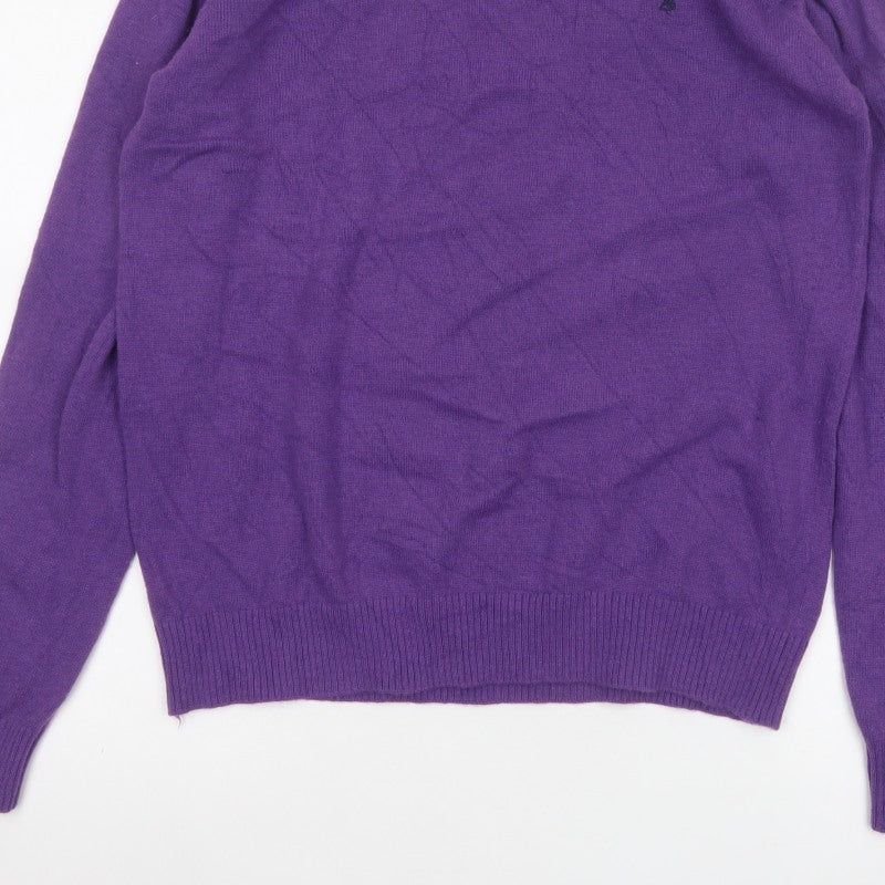 Joules Men’s Purple Large Wool Blend V-Neck Pullover Jumper
