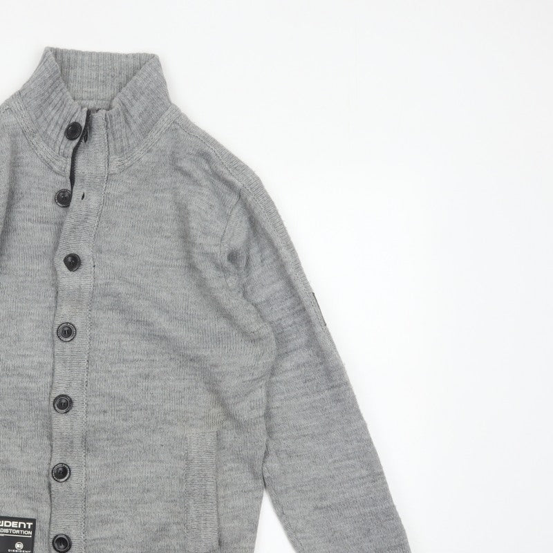 Dissident Men Grey M Button Cardigan High Neck Knit Pockets