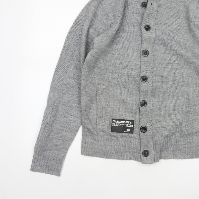 Dissident Men Grey M Button Cardigan High Neck Knit Pockets