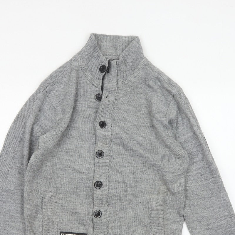 Dissident Men Grey M Button Cardigan High Neck Knit Pockets