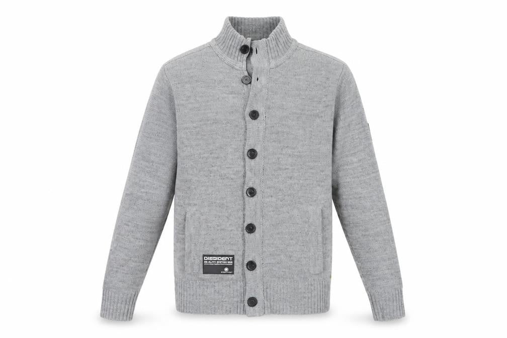 Dissident Men Grey M Button Cardigan High Neck Knit Pockets