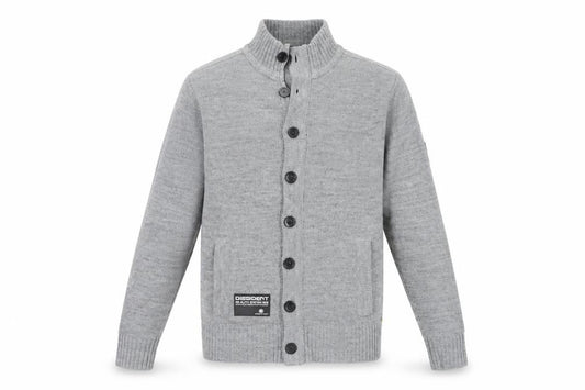 Dissident Men Grey M Button Cardigan High Neck Knit Pockets