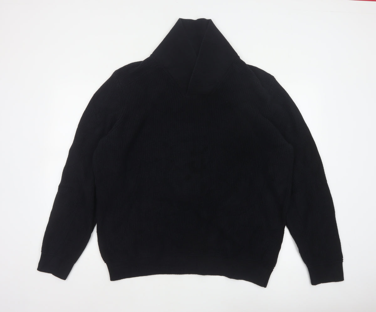 GAP Men's Black XXL Cotton Cable Knit Collared Pullover Jumper