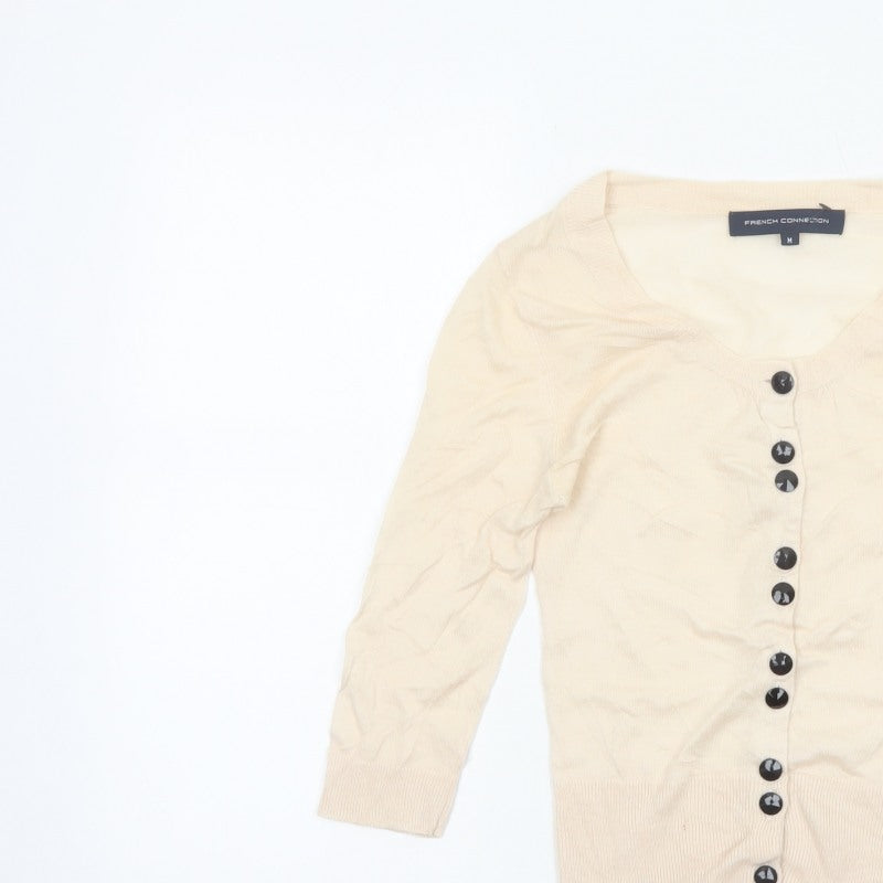French Connection Women Ivory M Lightweight Wool Blend Button Cardigan