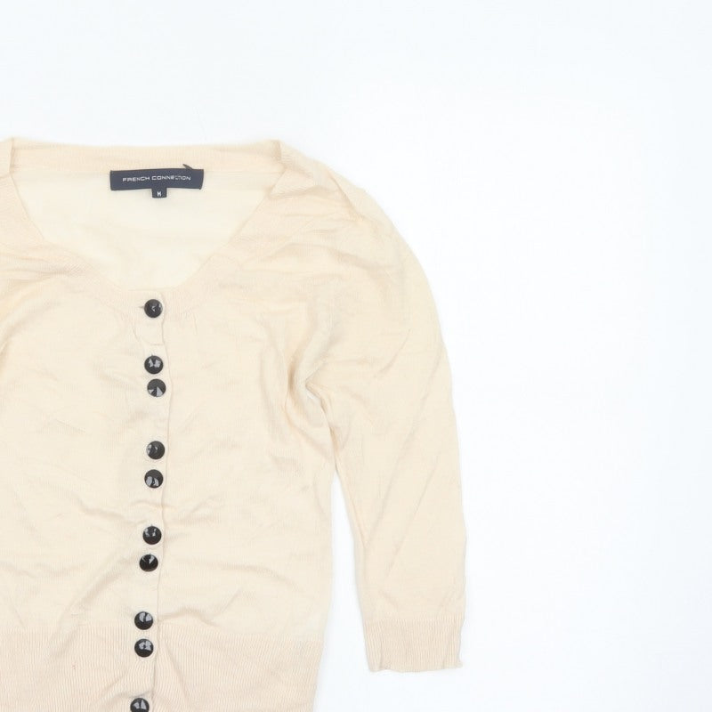 French Connection Women Ivory M Lightweight Wool Blend Button Cardigan