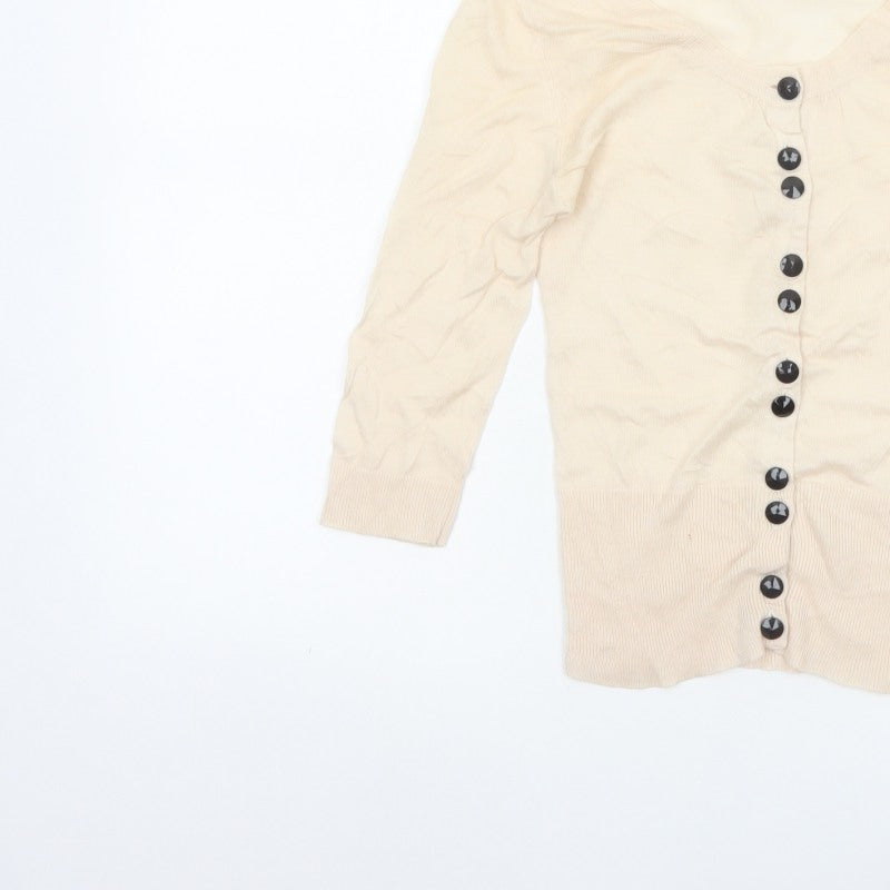 French Connection Women Ivory M Lightweight Wool Blend Button Cardigan