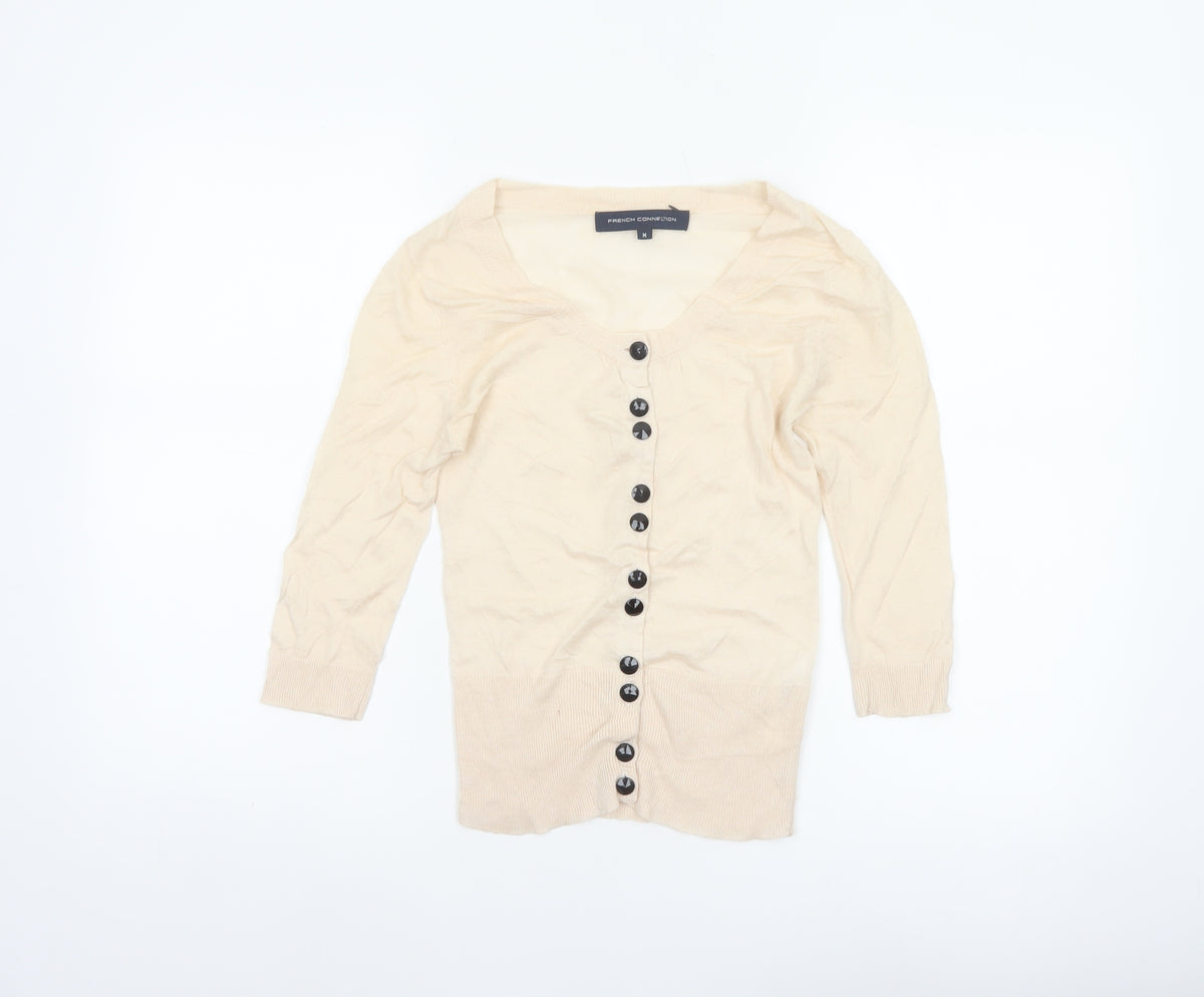 French Connection Women Ivory M Lightweight Wool Blend Button Cardigan