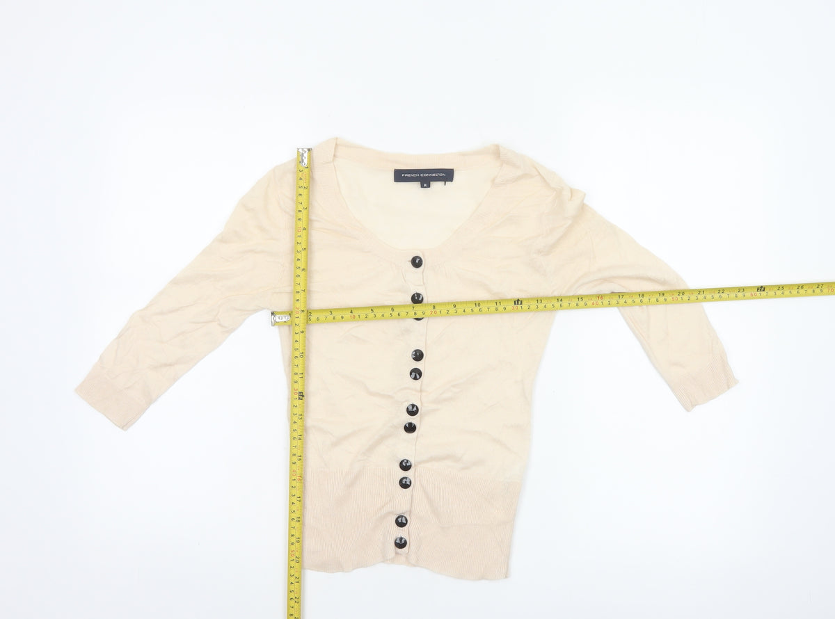 French Connection Women Ivory M Lightweight Wool Blend Button Cardigan