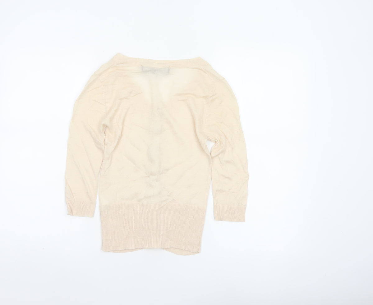 French Connection Women Ivory M Lightweight Wool Blend Button Cardigan