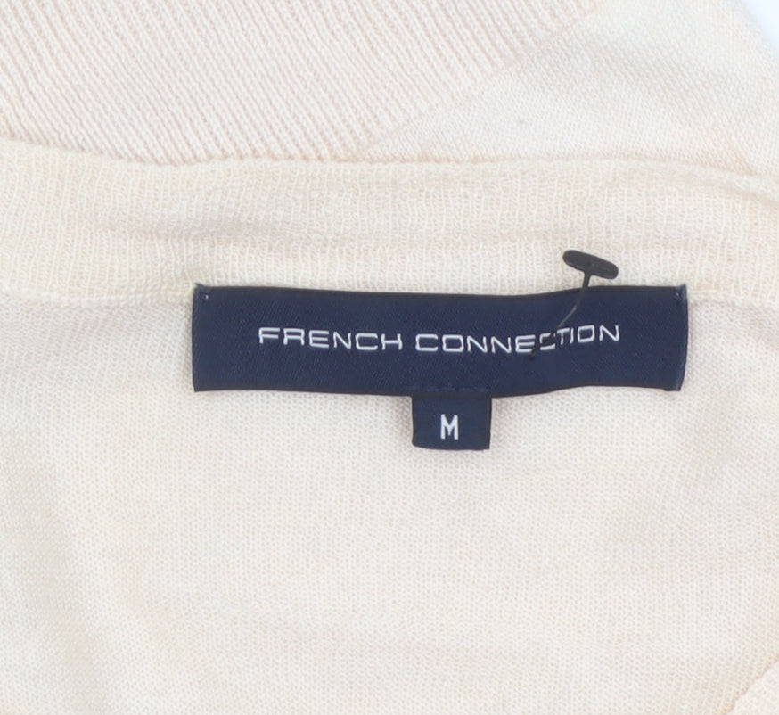 French Connection Women Ivory M Lightweight Wool Blend Button Cardigan