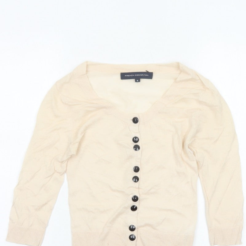 French Connection Women Ivory M Lightweight Wool Blend Button Cardigan